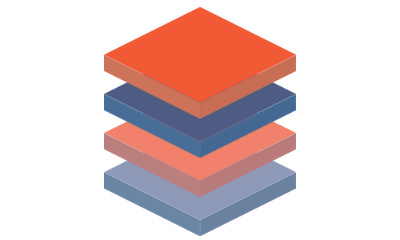 4 blocks on top of each other in blue and orange