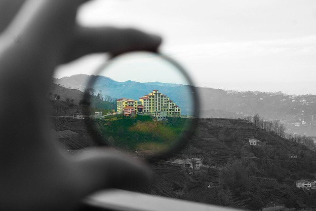 Coloured Lense Filter Against A Hotel