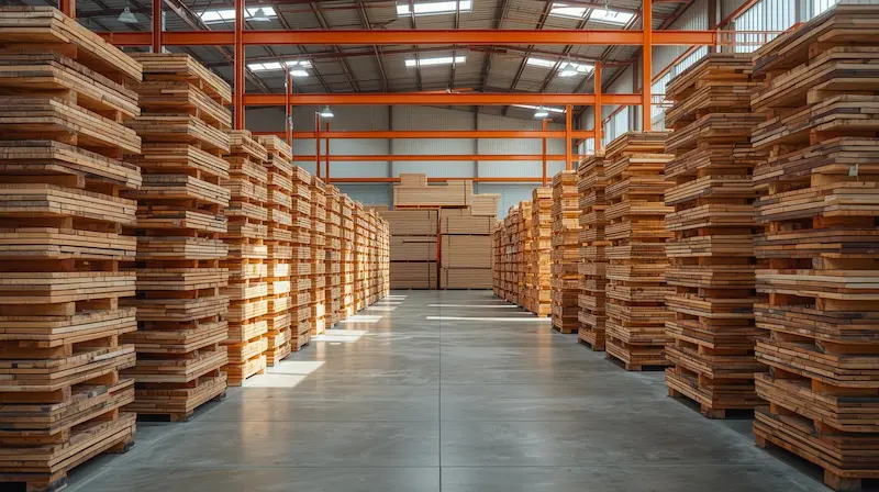 wood warehouse with orange beams