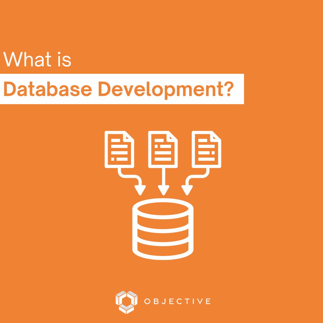 a white text over orange background reading 'what is database development'