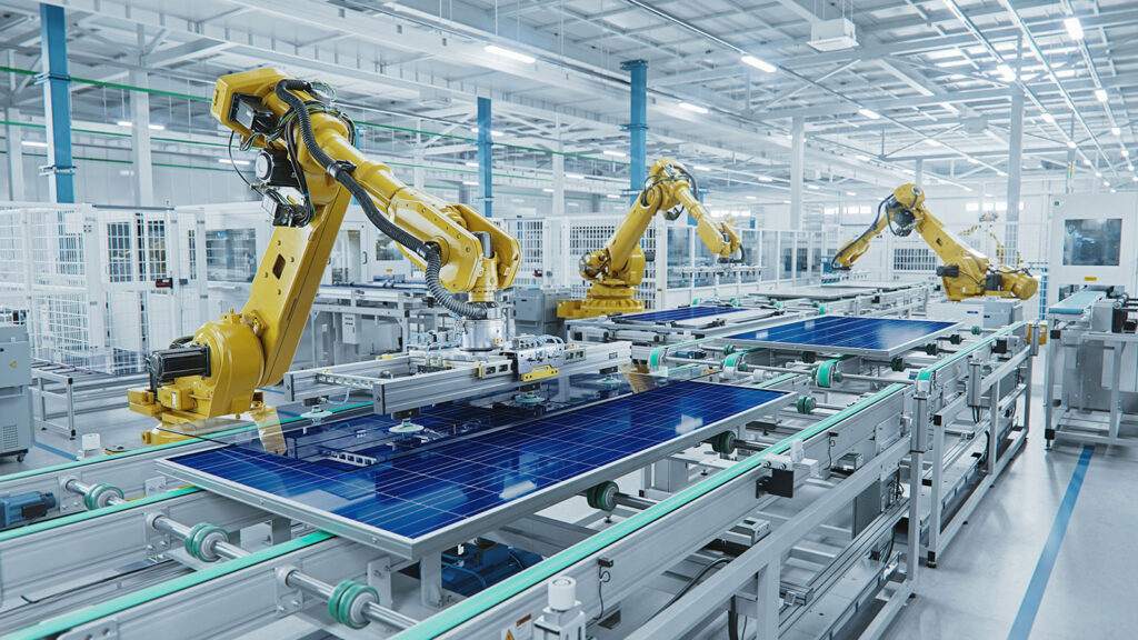 assembly line manufacturing robots using intelligent automation IA