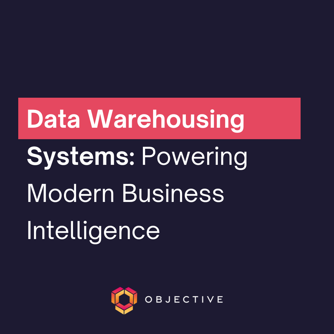 Navy block with white text reading 'Data warehousing systems: Powering Modern Business Intelligence