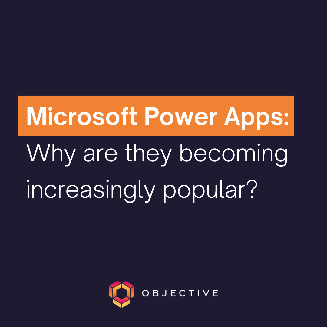 blue panel with white text reading 'Microsoft Power Apps: Why are they becoming increasingly popular?'