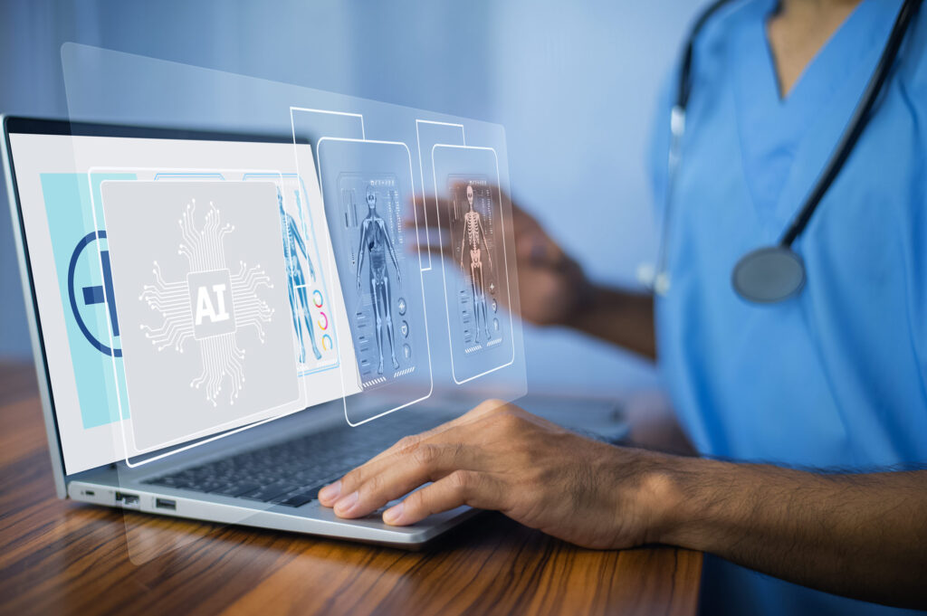 doctor looking at a laptop screen showing generative AI in healthcare